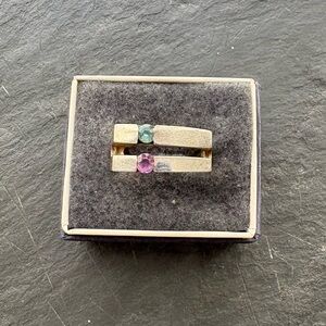 Sterling Silver ring with Blue and Pink Stones, sz 7.5 preowned